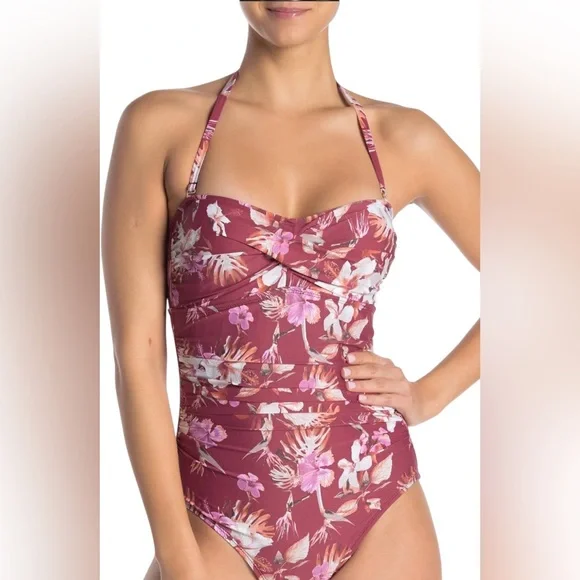 Athena Tummy Control Floral Twist Bandeau One Piece Swimsuit Womens Size 8 - Picture 1 of 10